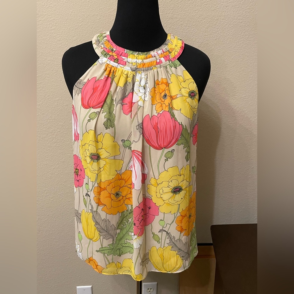Trina Turk Flowy Multi Color Floral Sleeveless Top Shirt Size M EUC